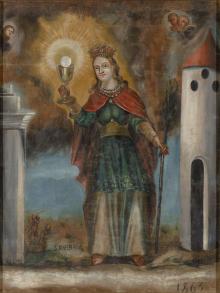 Dvipusis paveikslas Nukryžiavimas ir Šv. Barbora 